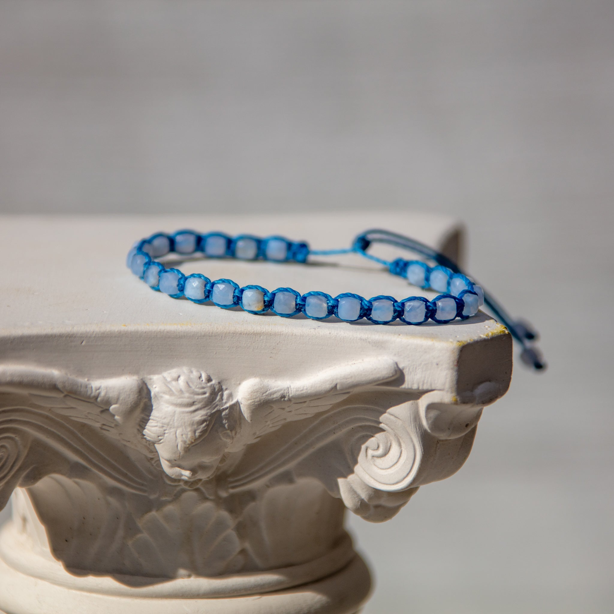 Angelite, Blue Lace, sold and Silver Tropez Natural Gemstone Bead Wrap Voyager Bracelet